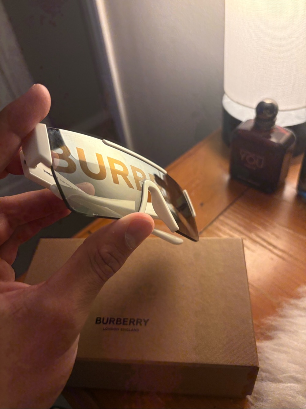 Burberry White-Trim Shield Sunglasses - Burberry Smoke Gradient Lens - Picture 2 of 6